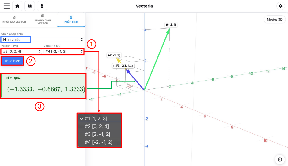 Thực hiện Phép tìm hình chiếu vector