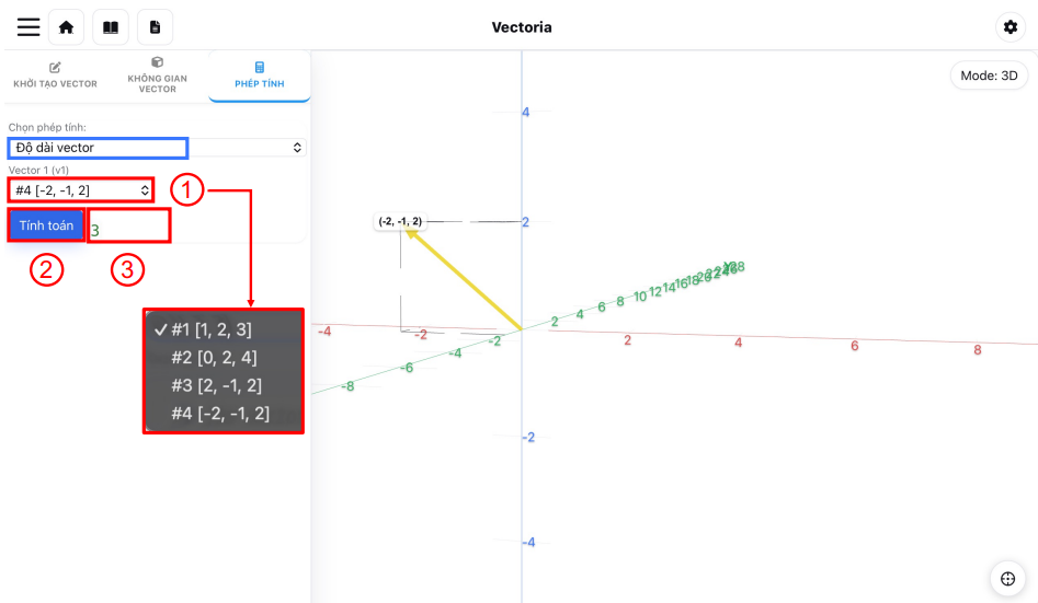 Thực hiện Phép tính tìm độ dài của vector